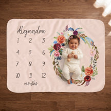 Autumn Boho Blooms Monogram Baby Milestone Foto