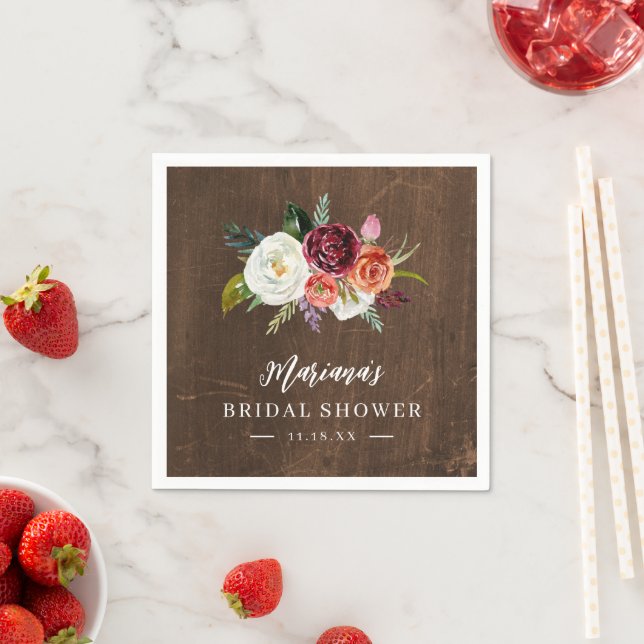 Autumn Boho Blooms Personalisiertes Brautparty Serviette (Beispiel)