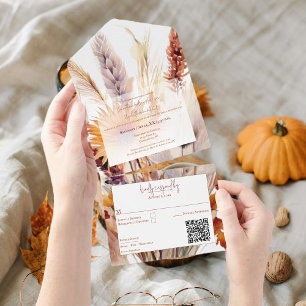 Autumn Boho Floral Wedding All In One Einladung