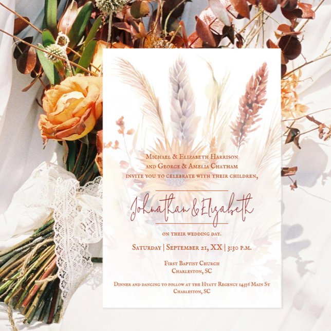 Autumn Boho Floral Wedding | weiß Einladung (Autumn Boho Floral White Wedding Invitation)