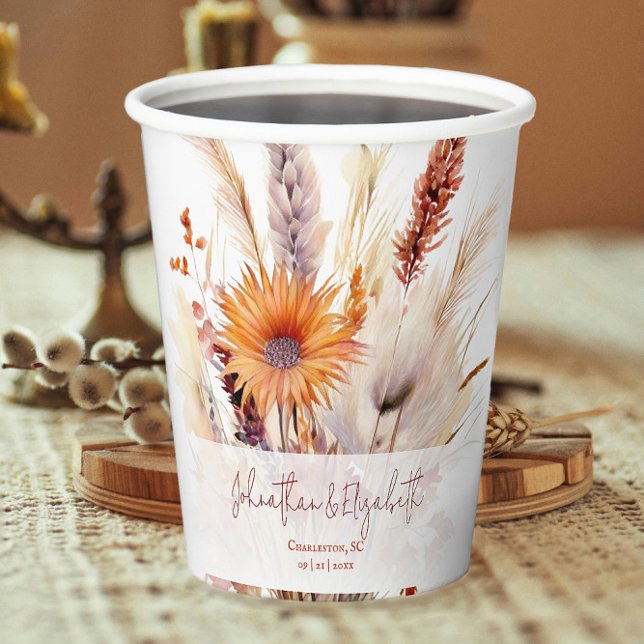 Autumn Boho Floral Wedding | weiß Pappbecher (Autumn Boho Floral White Wedding Paper Cups)