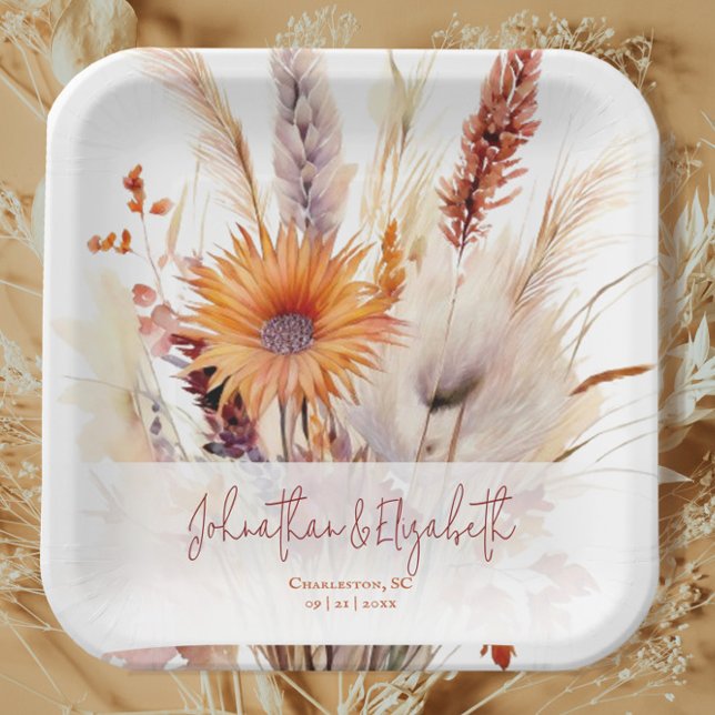 Autumn Boho Floral Wedding | weiß Pappteller (Autumn Boho Floral White Wedding Paper Plate)