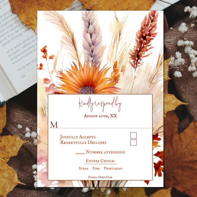 Autumn Boho Floral Wedding | weiß RSVP Karte (Autumn Boho Floral White Wedding RSVP Card)
