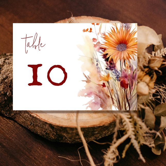 Autumn Boho Floral Wedding | weiß Tischnummer (Autumn Boho Floral White Wedding Reception Table Number Card)