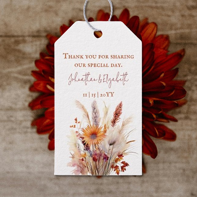 Autumn Boho Floral | Weiße Hochzeit Geschenkanhänger (Autumn Boho Floral White Wedding Favor Tags)