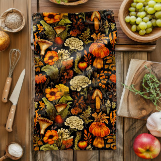 Autumn Boho Gothic Dark Floral Geschirrtuch