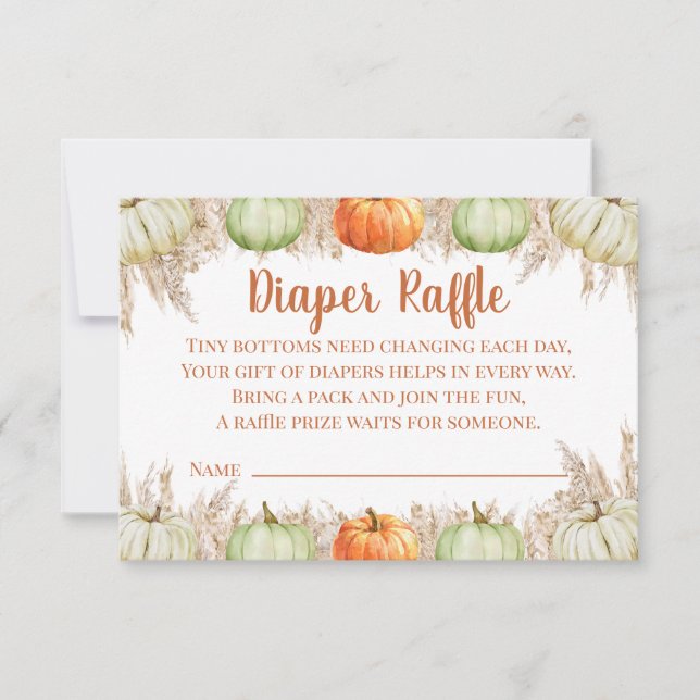 Autumn Boho Pampas Grass Diaper Raffle Card Dankeskarte (Vorderseite)