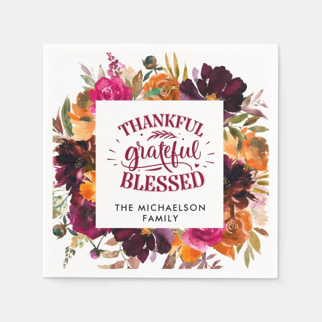 Autumn Boho Personalisiert Floral Erntedank Serviette (Vorderseite)