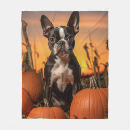 Autumn Boston Terrier Fleecedecke
