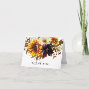 Autumn Bouquet Sunflowers Blumengrün Vielen Dank Dankeskarte
