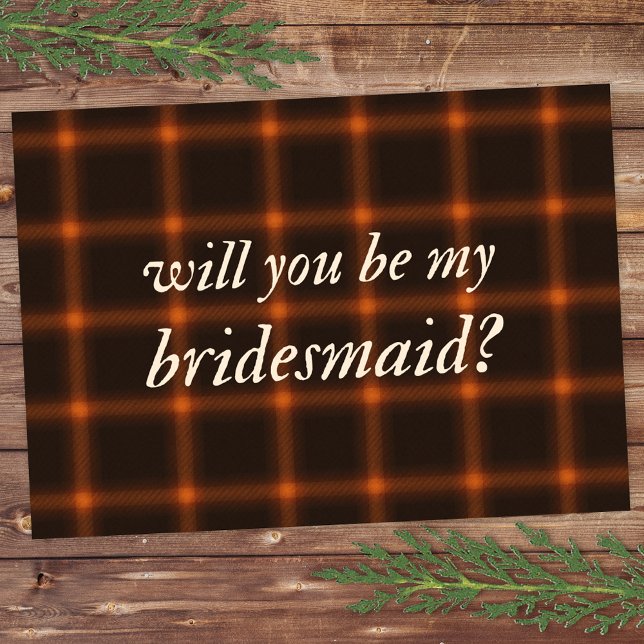 Autumn Brown Orange Flannel Eher mehr Bridesmaid Karte (Von Creator hochgeladen)
