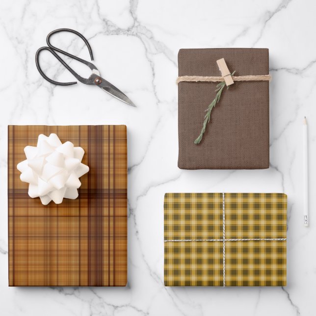 Autumn Browns Kariert Trio Geschenkpapier Set (Vorderseite)
