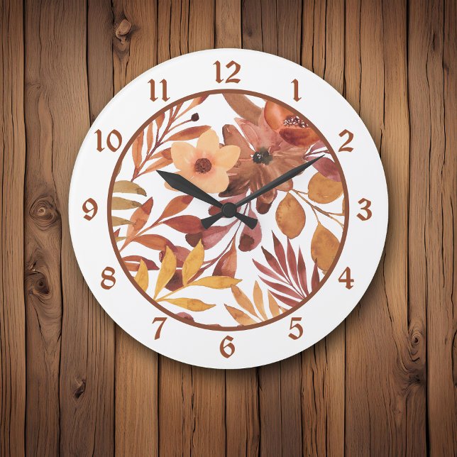 Autumn Browns Leaves Floral Große Wanduhr (Von Creator hochgeladen)