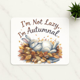 Autumn Bunny in Leaves with Funny Lazy Quote Canva Mousepad