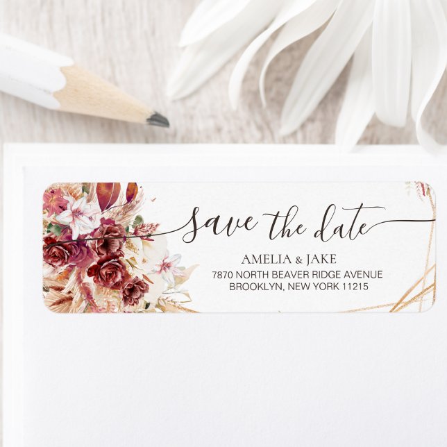 Autumn Burgundy Floral Save the Date Return  (Von Creator hochgeladen)