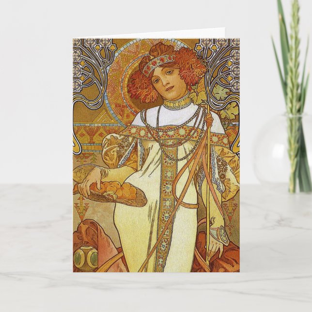 "Autumn" by Alphonse [Alfons] Mucha Feiertagskarte (Vorderseite)