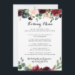 Autumn Calligraphy Wedding Kissing Menu Game Card<br><div class="desc">Diese Herbstkalligrafie Hochzeitsküsskarte eignet sich perfekt für einen modernen Hochzeitsempfang. Das Design ist bordeauxrot,  rot,  mariniert,  blau und rot,  strahlend und anmutig handbemalte Blume,  die die natürliche Schönheit inspiriere.</div>