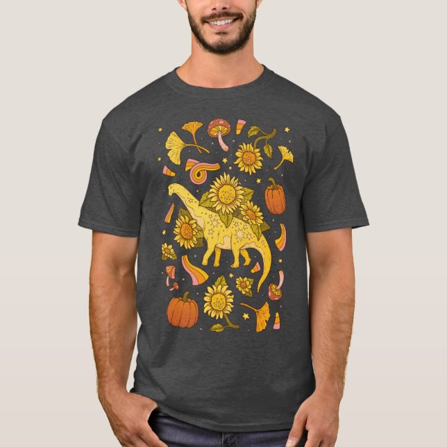 Autumn Camarasaurus Fall Dinosaur Sunflower Art Fu T-Shirt (Vorderseite)