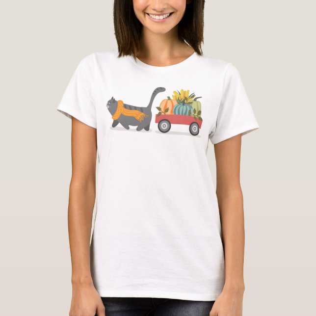 Autumn Cat & Pumpkins T-Shirt (Vorderseite)