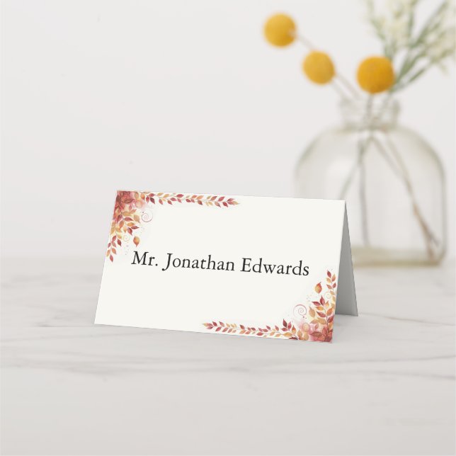 Autumn Catholic Red and Gold Wedding Platzkarte (Vorderseite)