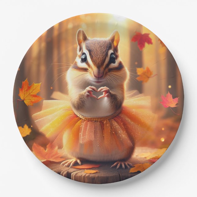 Autumn Chipmunk Ballerina Dancer Pappteller (Vorderseite)