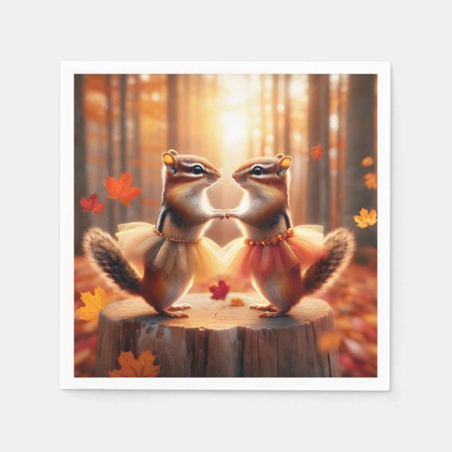 Autumn Chipmunks tanzen Serviette (Vorderseite)