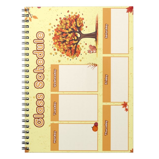 Autumn Class Schedule with Cute Fall Illustrations Notizblock (Vorderseite)