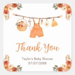 Autumn Clothes Line Boy Baby Showdusche Vielen Dan Quadratischer Aufkleber