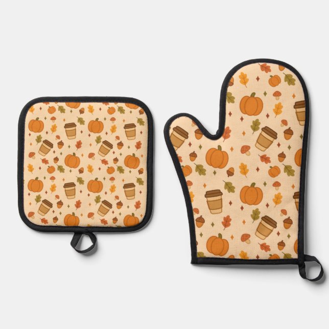 Autumn Coffee Ofenhandschuh & Topflappen-Set (Vorderseite)