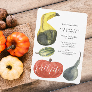Autumn Colorful Watercolor Pumpkins Birthday Party Einladung