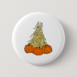 Autumn Cornstalks Pumpkins Button