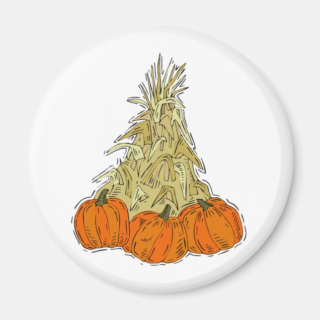 Autumn Cornstalks Pumpkins Magnet (Vorne)