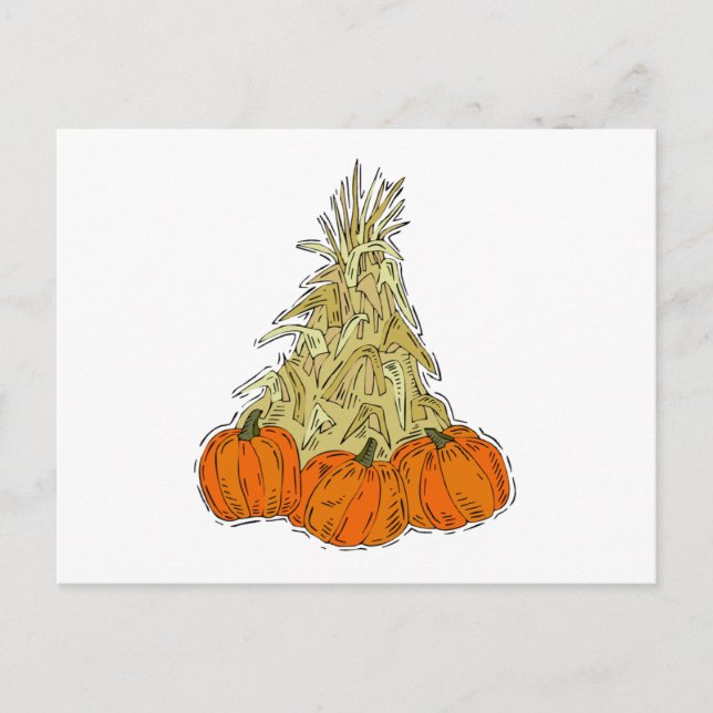 Autumn Cornstalks Pumpkins Postkarte (Vorderseite)