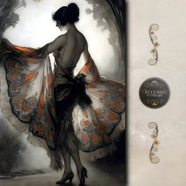 Autumn Dancer in Black & Burnt Orange Decoupage Seidenpapier