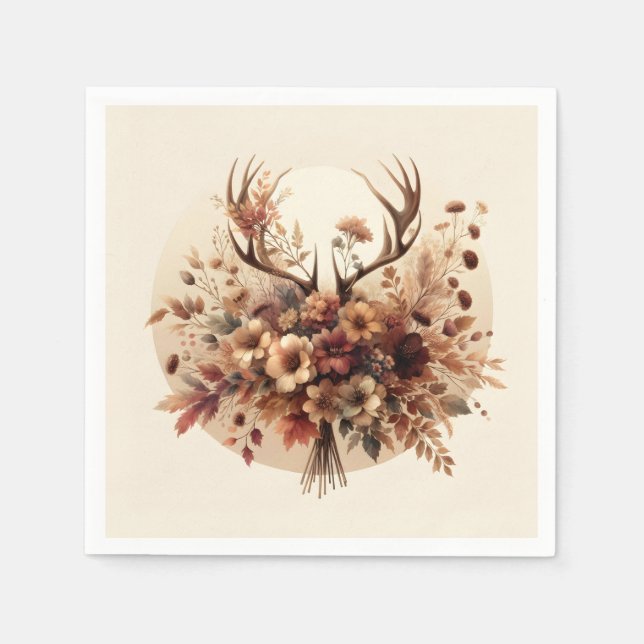 Autumn Deer Antler Bouquet Serviette (Vorderseite)
