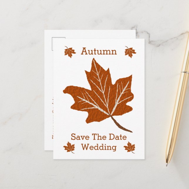 Autumn Design Wedding speichert das Datum Ankündigungspostkarte (Vorderseite/Rückseite Beispiel)