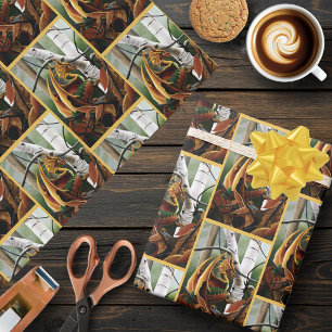 Autumn Dragon Orange Green Fantasy Geschenkpapier