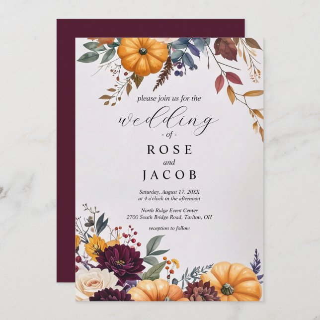 Autumn Elegance Wedding Invitation (Devant / Derrière)