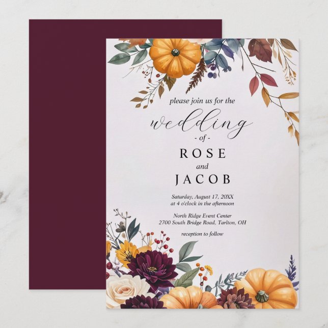 Autumn Elegance Wedding Invitation Einladung (Vorne/Hinten)