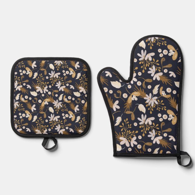 Autumn Evening Bloom Ofenhandschuh & Topflappen-Set (Vorderseite)