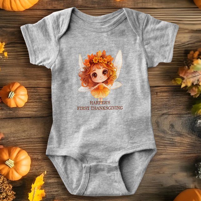 Autumn Fairy Woodland Baby Strampler (This stunning baby bodysuit design features soft fall colors with an illustration of an Autumn fairy)