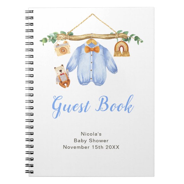 Autumn Fall Clothe Line Boy Baby Shower Guest Book Notizblock (Vorderseite)