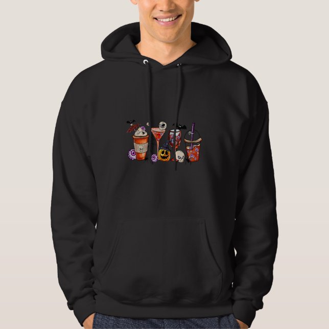 Autumn Fall Coffee Latte Cups Horrors & Ghost Hall Hoodie (Vorderseite)