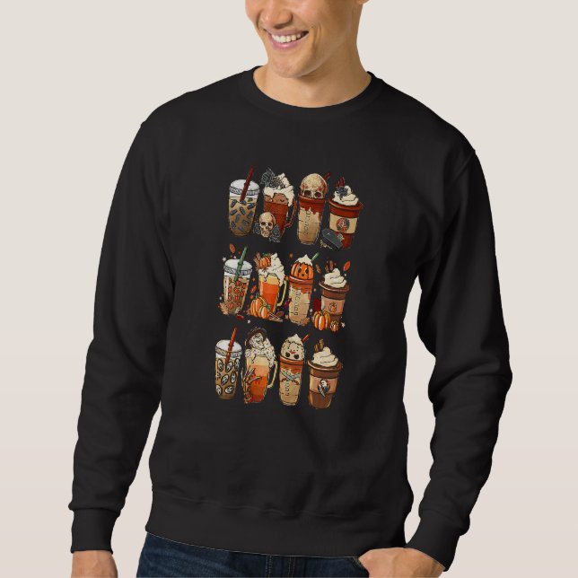 Autumn Fall Coffee Latte Cups Horrors & Ghost Hall Sweatshirt (Vorderseite)