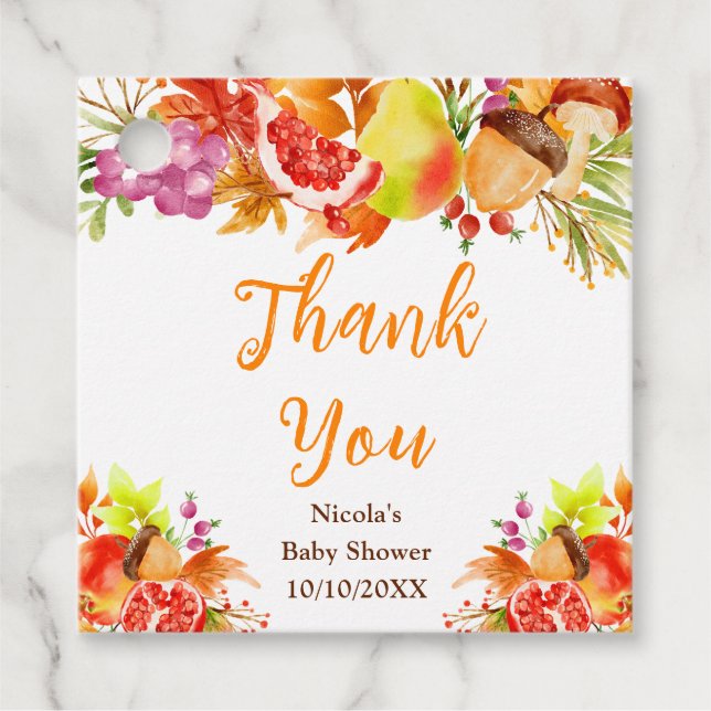 Autumn Fall Harvest Baby Shower Thank You Geschenkanhänger (Vorderseite)