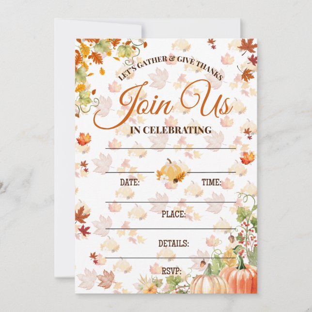 Autumn Fall Invitation with Pumpkins Einladung (Vorderseite)
