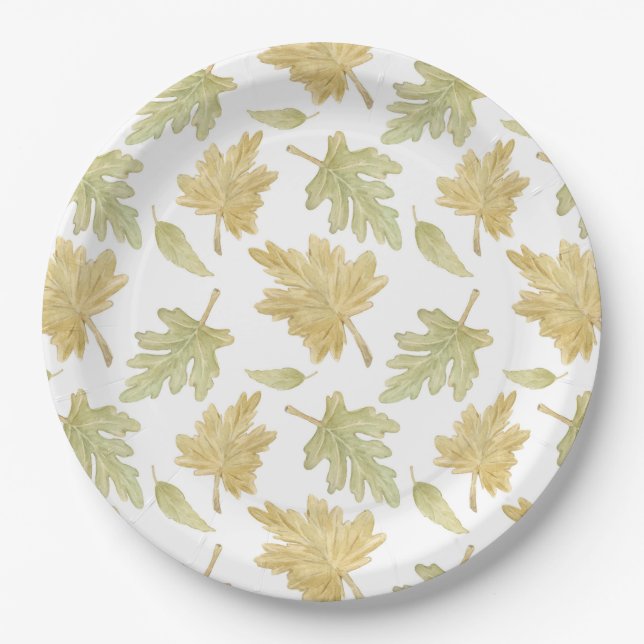 Autumn Fall Leaf Watercolor Thanksgiving Pattern  Pappteller (Vorderseite)