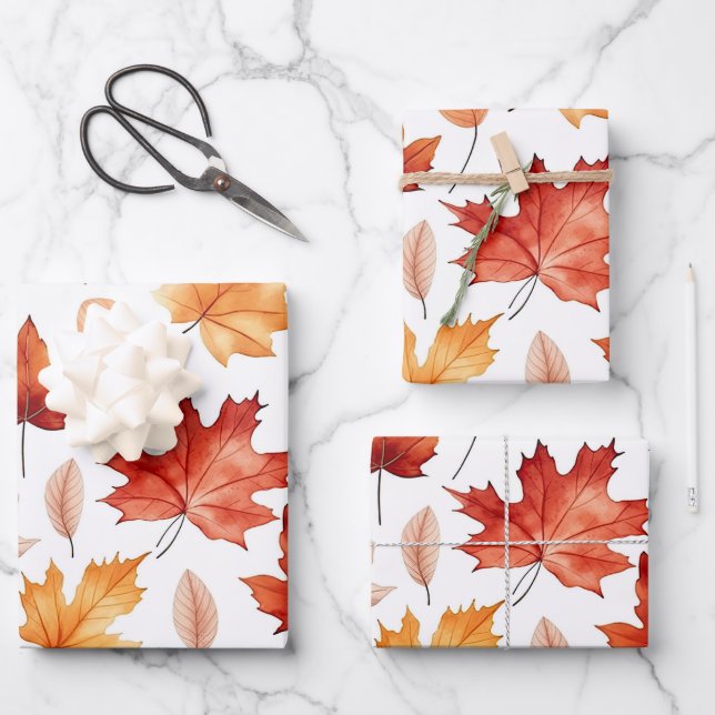 Autumn Fall Leaves Terracotta Brown Boho Pattern  Geschenkpapier Set (Vorderseite)