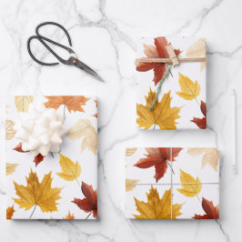 Autumn Fall Leaves Terracotta Brown Boho Pattern  Geschenkpapier Set