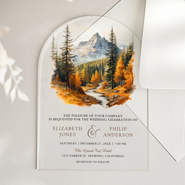 Autumn Fall Mountain Forest Wedding  Acryleinladungen (Von Creator hochgeladen)